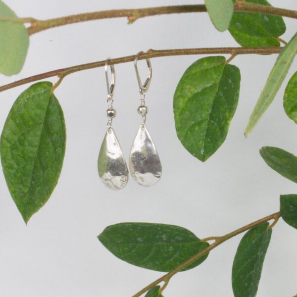 teardrop shape hammered sterling silver earrings