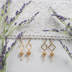 A pair of earrings sitting on top of a table.