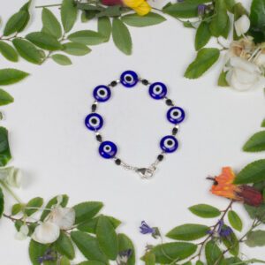 A bracelet with evil eye glass beads