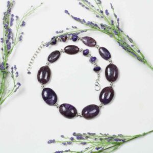 necklace with large purple Lepidolite beads